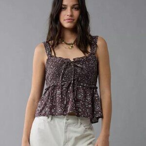 NWT American Eagle Smocked Babydoll Paisley Top M